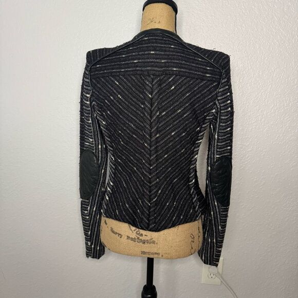 Isabel Marant Wool Silk Crista Moto Jacket Leather Trim Black Tweed Size 1 S - Picture 11 of 13